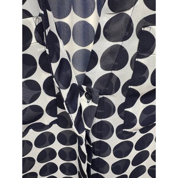 Gap Sheer Navy White Blouse With Navy Polka Dots, Split Neck, Woman's Size M - Picture 3 of 6